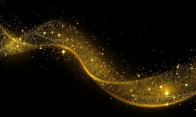 Golden glitter wave of comet trace. Star dust trail sparkling particles on transparent background. Gold confetti glittering wave. Light effect. Vector abstract gold flare